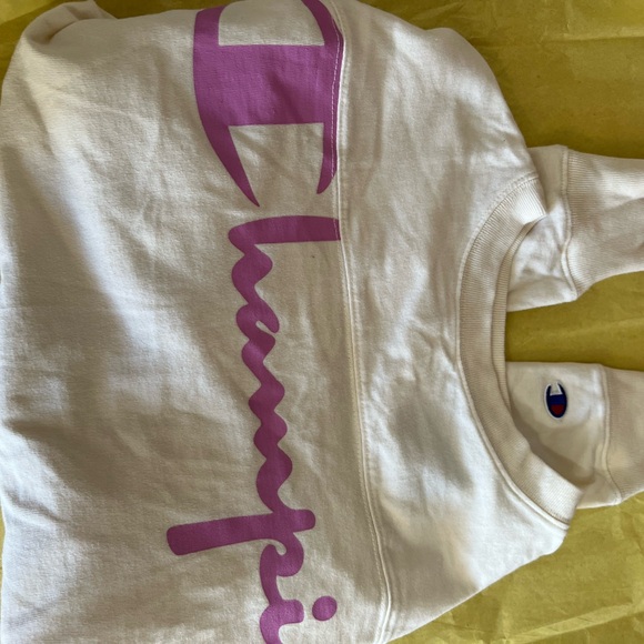 Champion Women's Cream Sweatshirt with Pink Logo - Picture 2 of 6